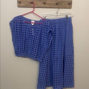 LOFT.  Blue Eyelet Top and Skirt Set